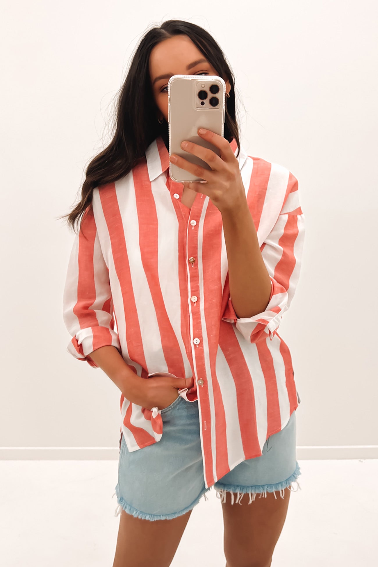 Maeve Shirt Coral Stripe