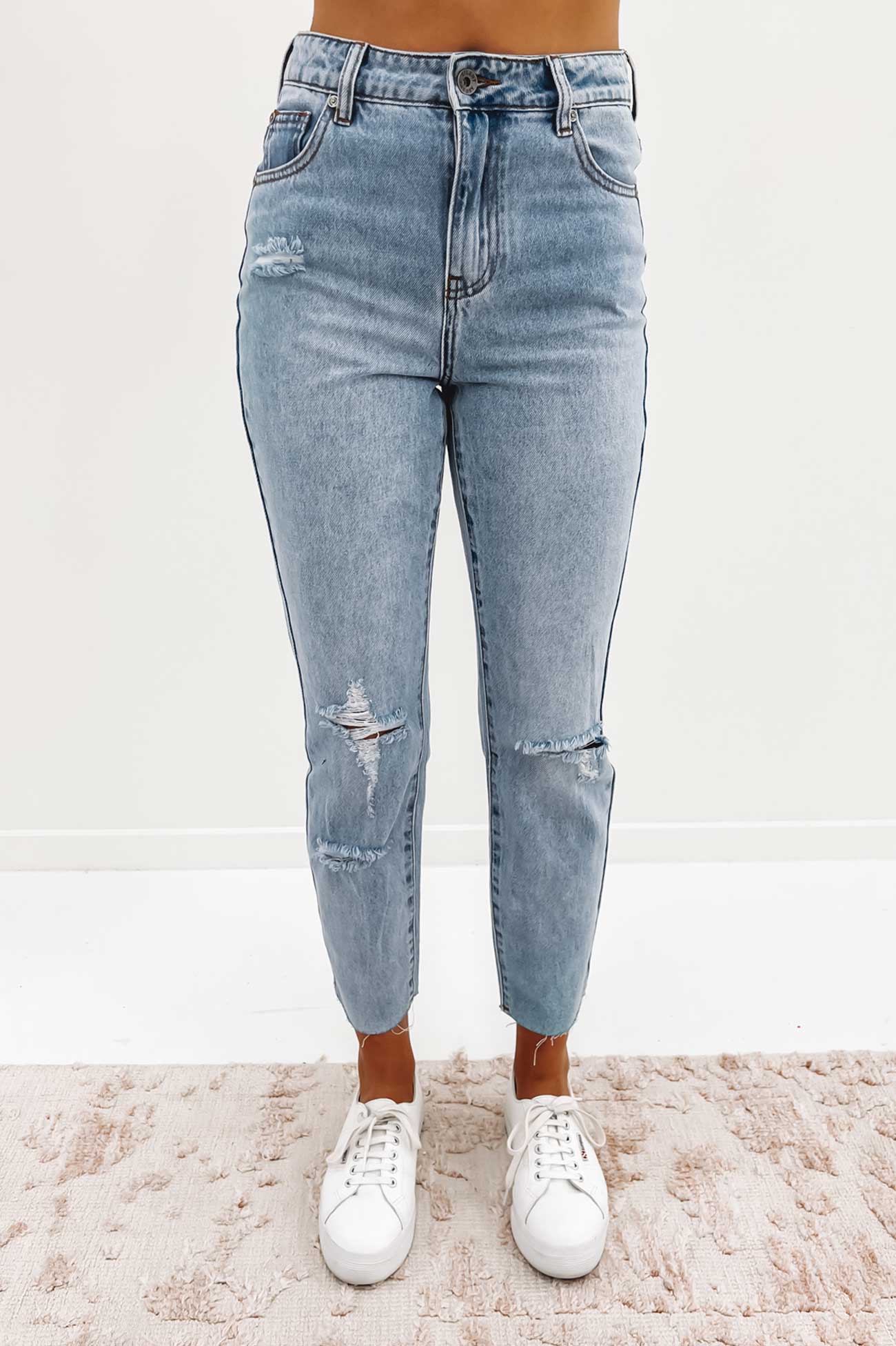 Monica Mom Jean Destroyed Blue