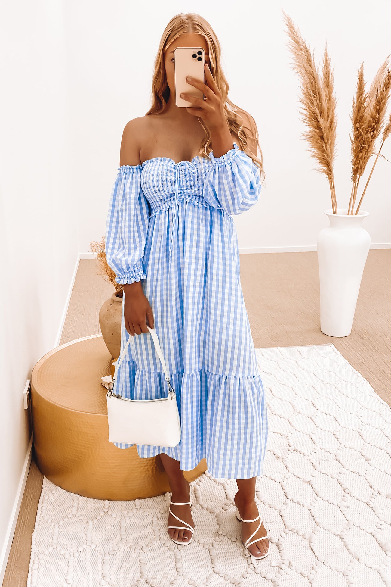 Nixie Midi Dress Blue Check
