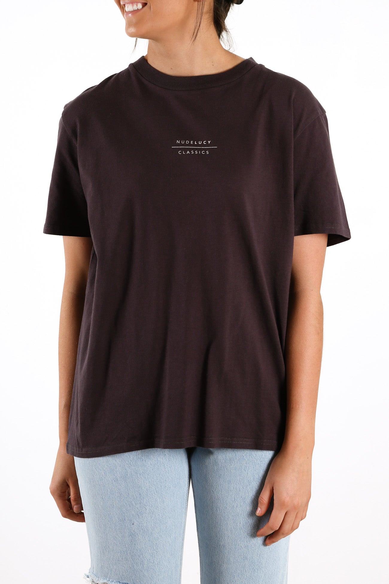 Nude Classics Slogan BF Tee Coal