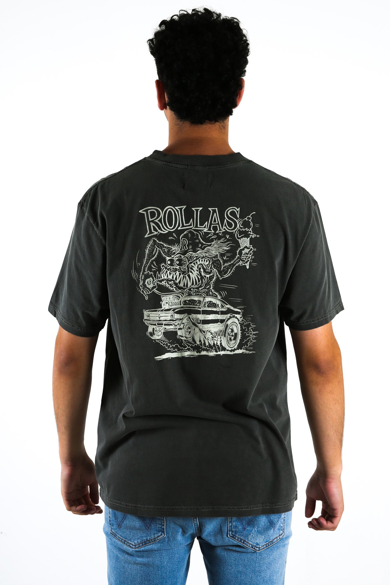 Old Mate Hot Rod Logo Tee Washed Black