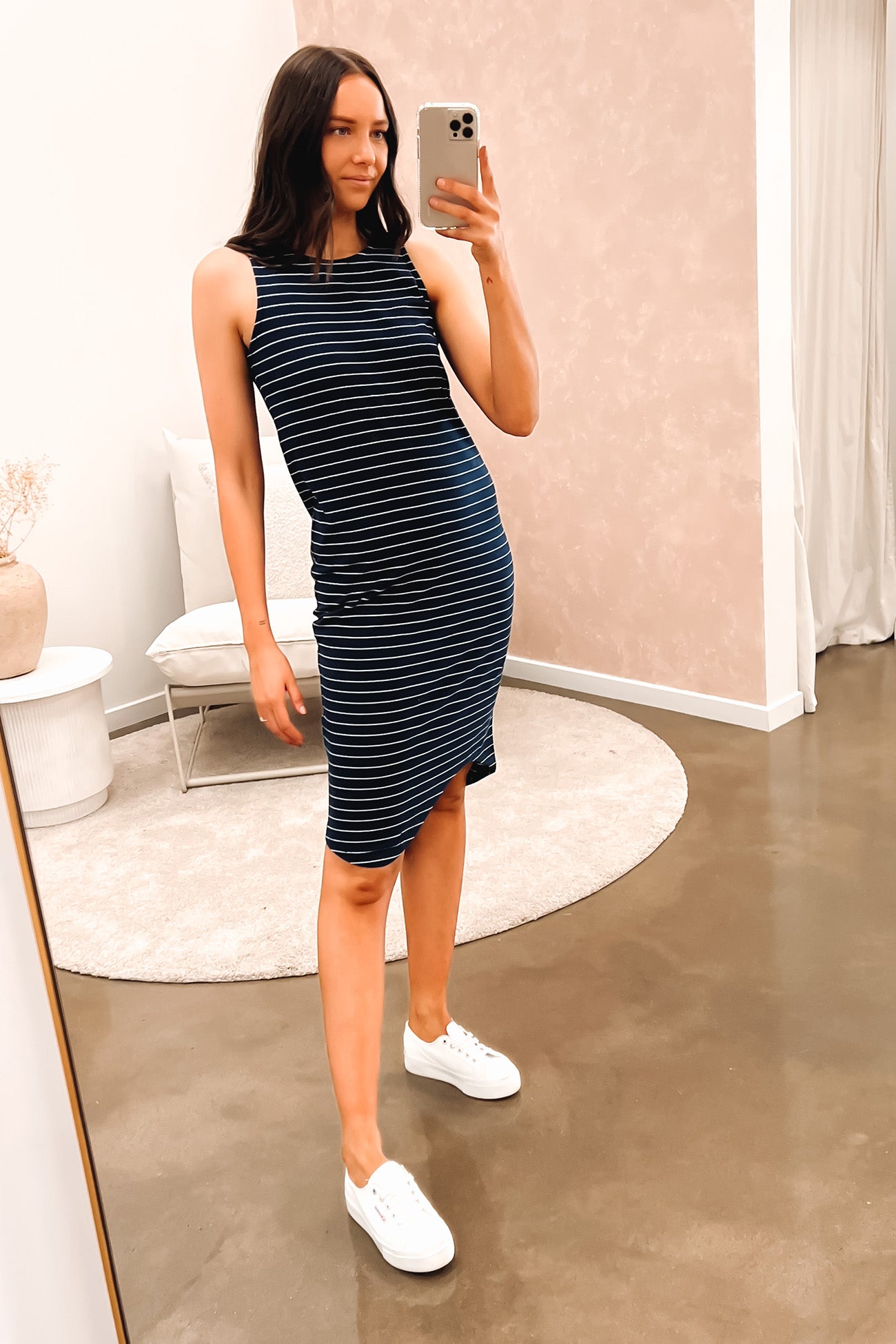 One In Eight Midi Dress Navy White Stripe
