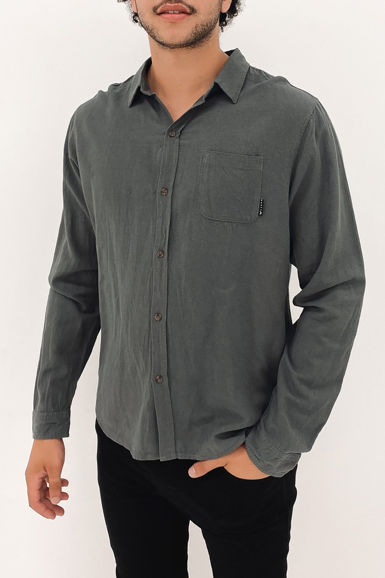Overtone Long Sleeve Linen Shirt Castlerock