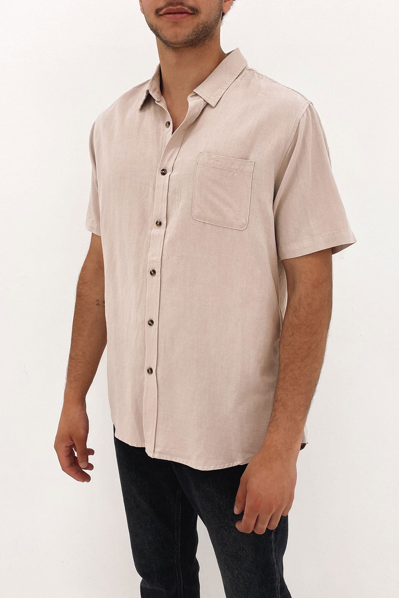Overtone Short Sleeve Linen Shirt Snow