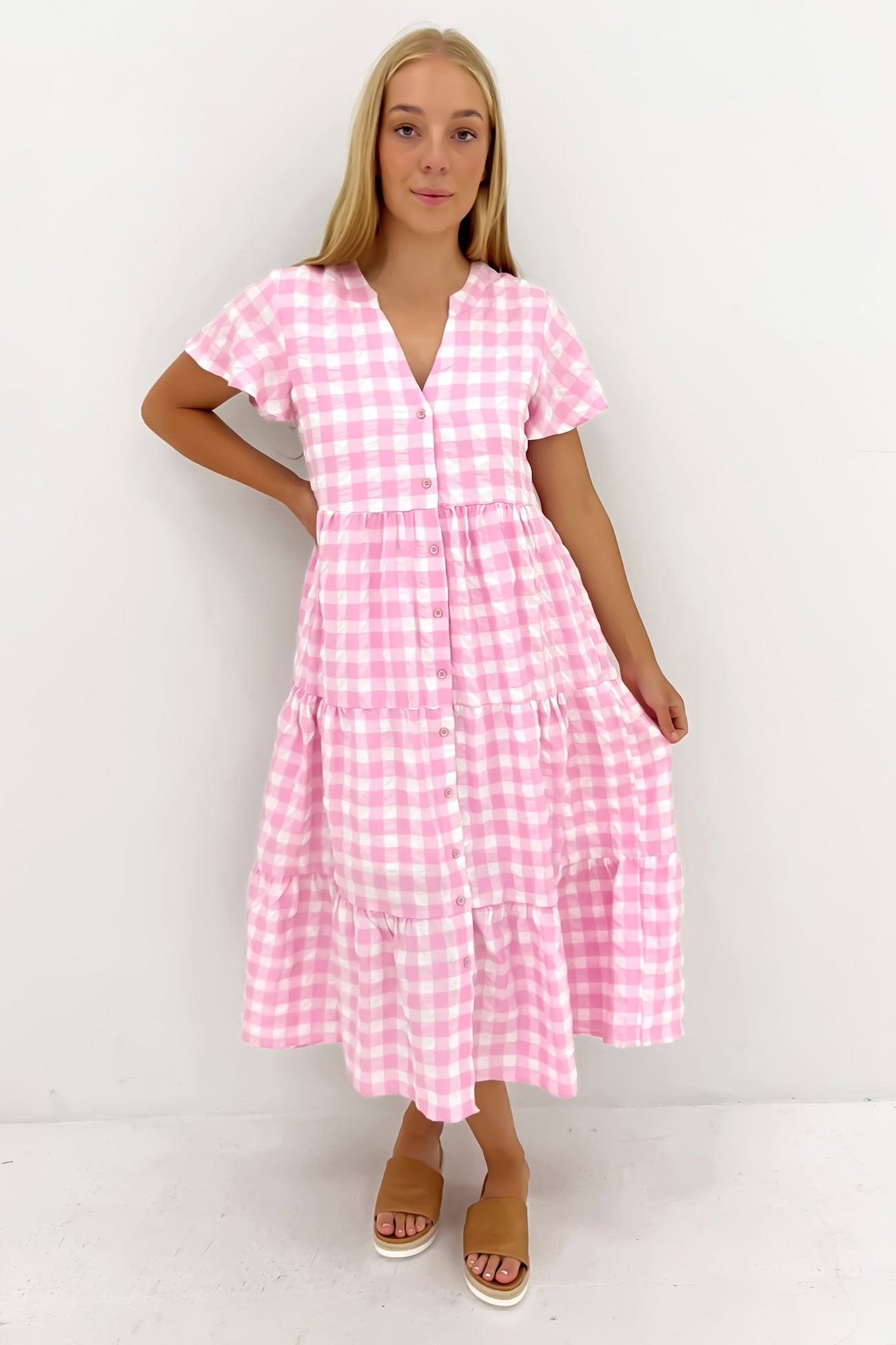 Owen Midi Dress Pink Gingham
