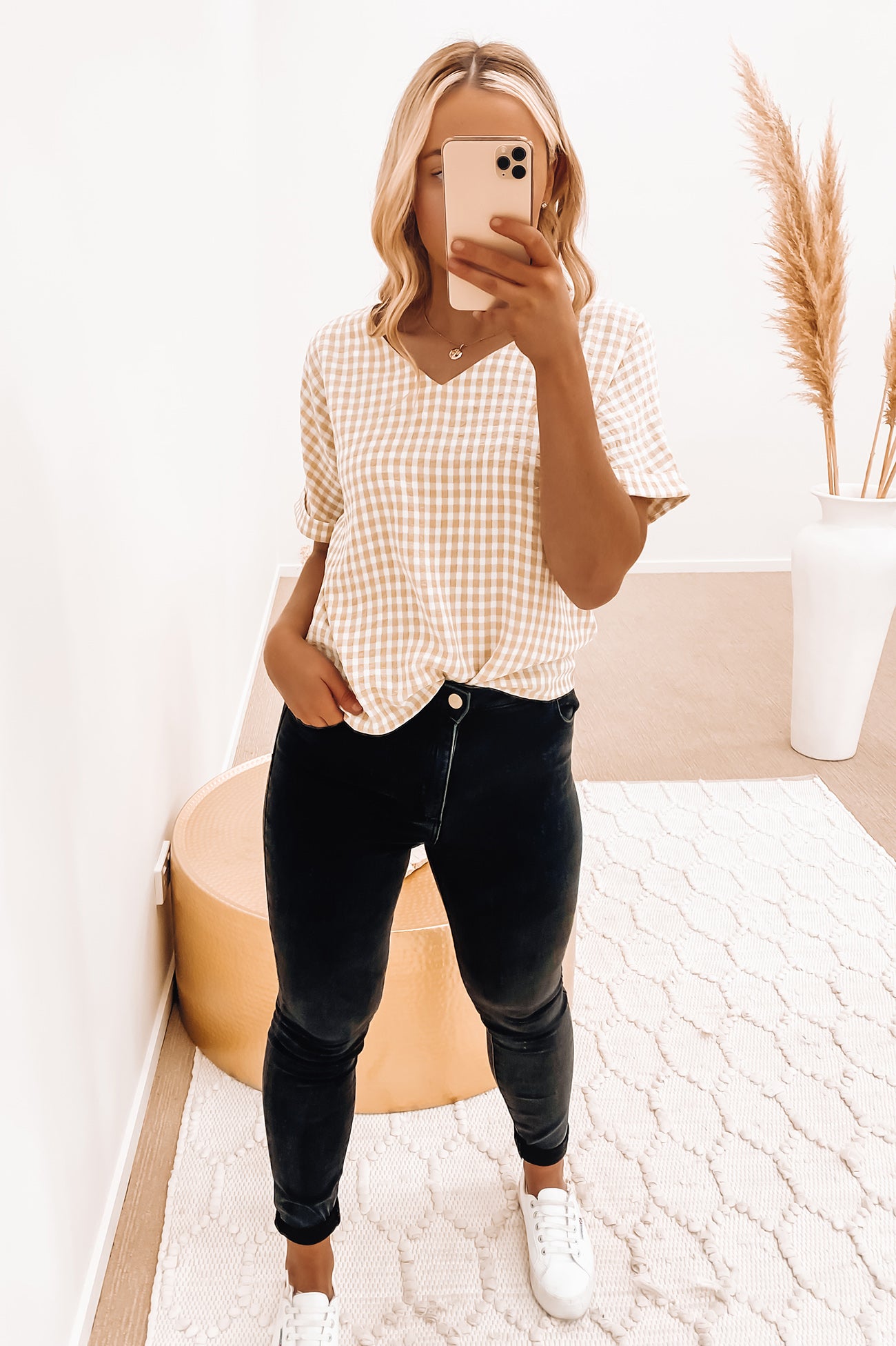 Pip Top Beige Gingham