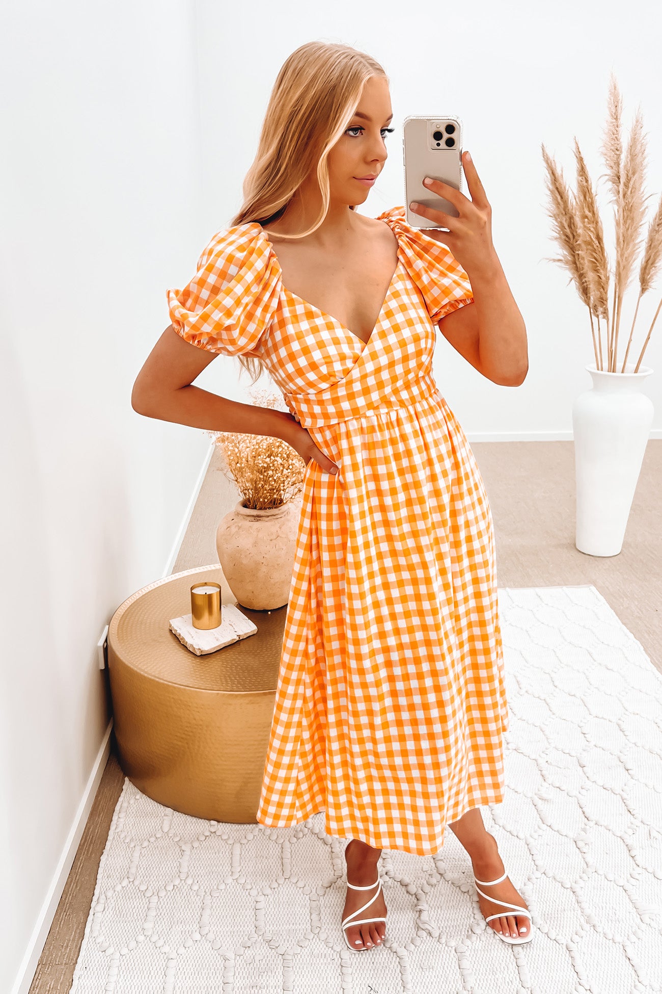 Piper Midi Dress Orange Gingham