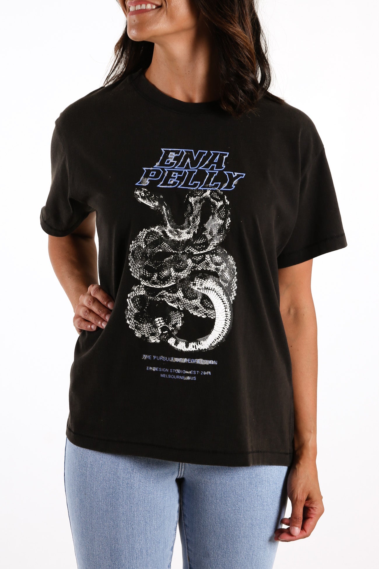 Python Print Tee Washed Black Electric Blue