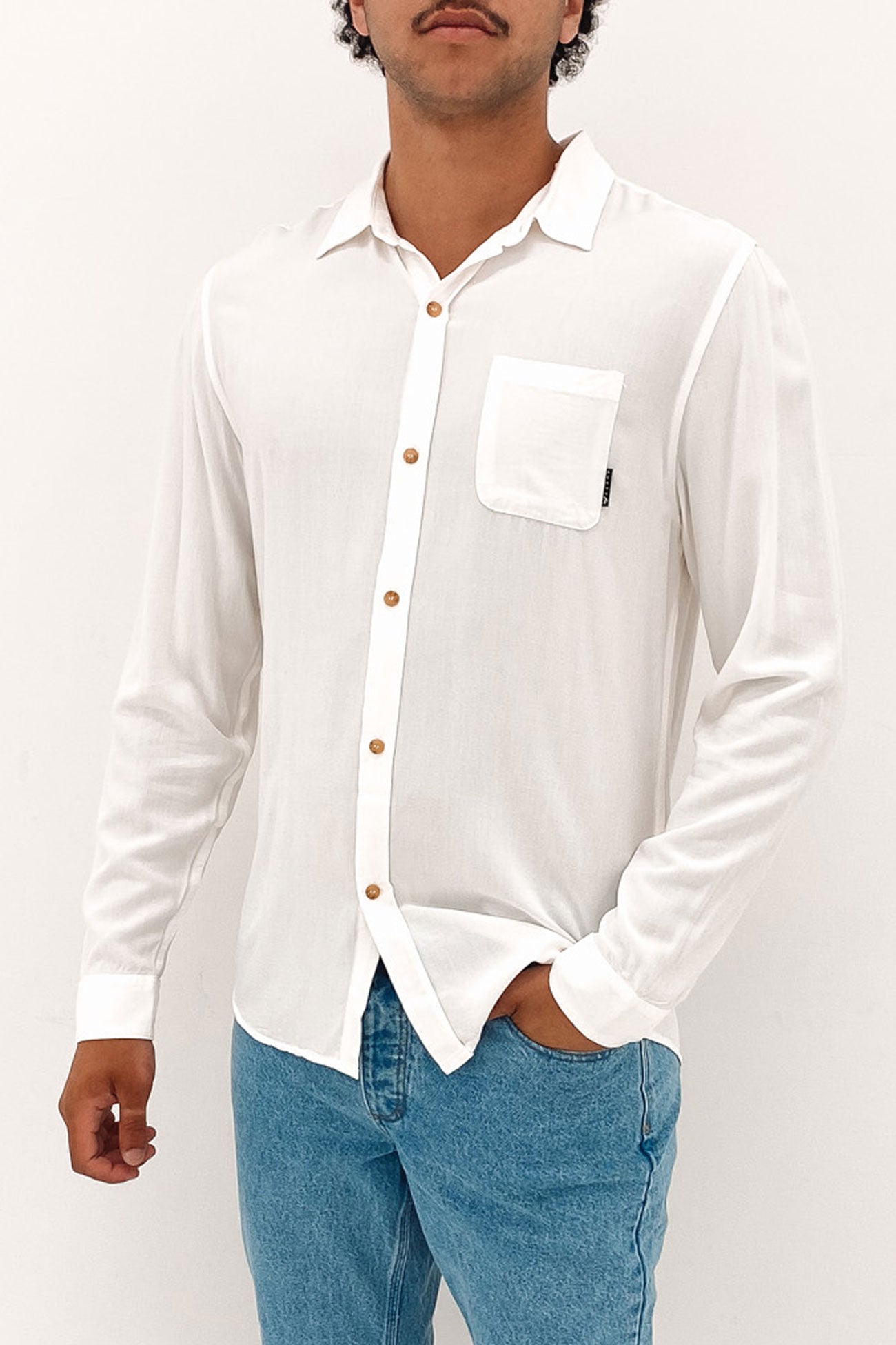 Razor Long Sleeve Rayon Shirt White