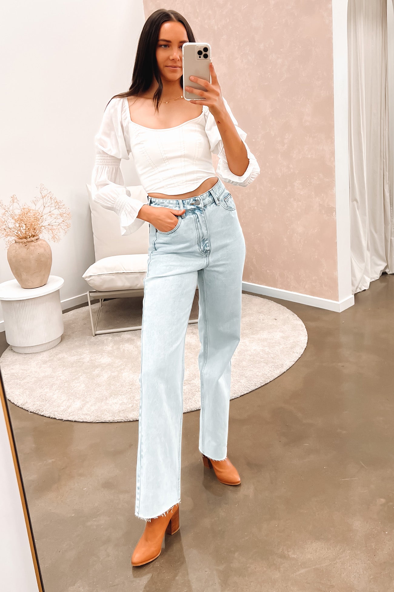 Skye High Rise Straight Leg Jean Light Blue