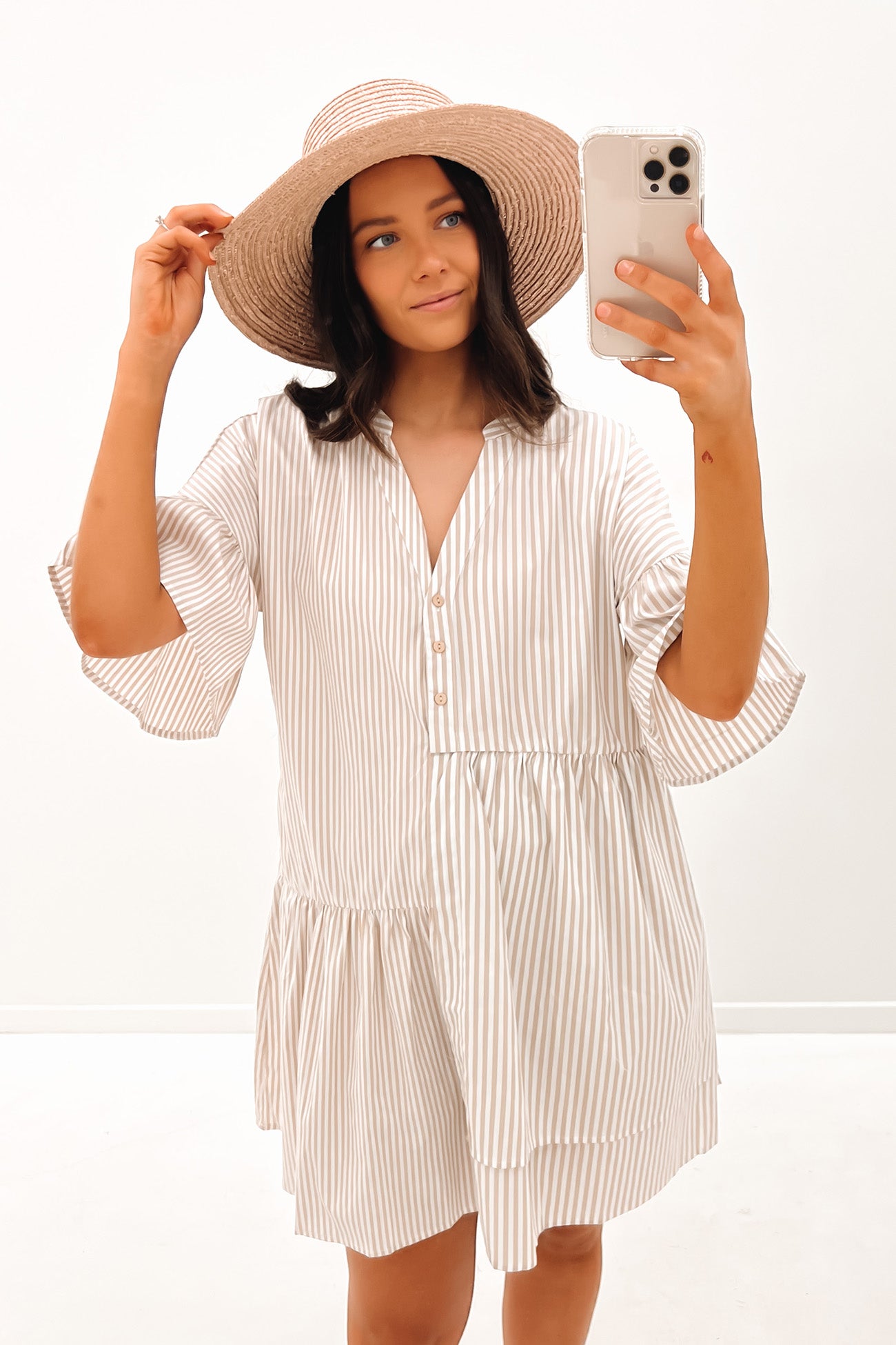 Rochelle Mini Dress Beige Stripe