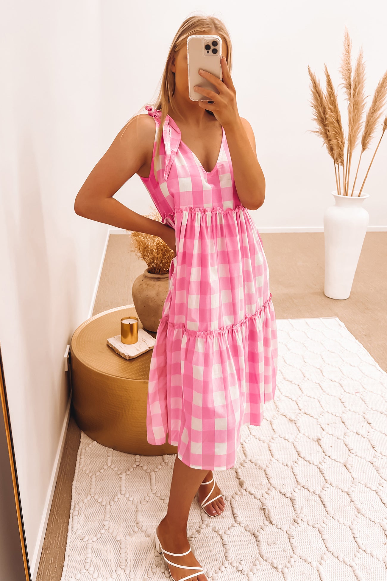 Ryker Midi Dress Pink Check