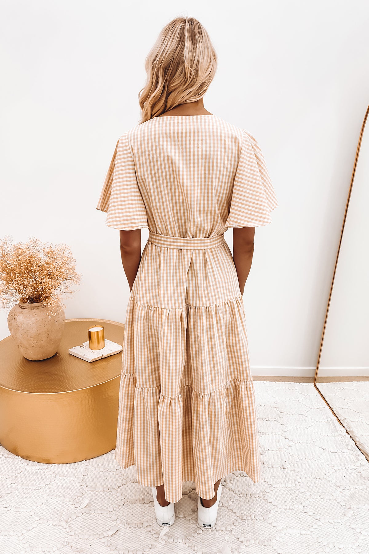 Selly Maxi Dress Beige Gingham