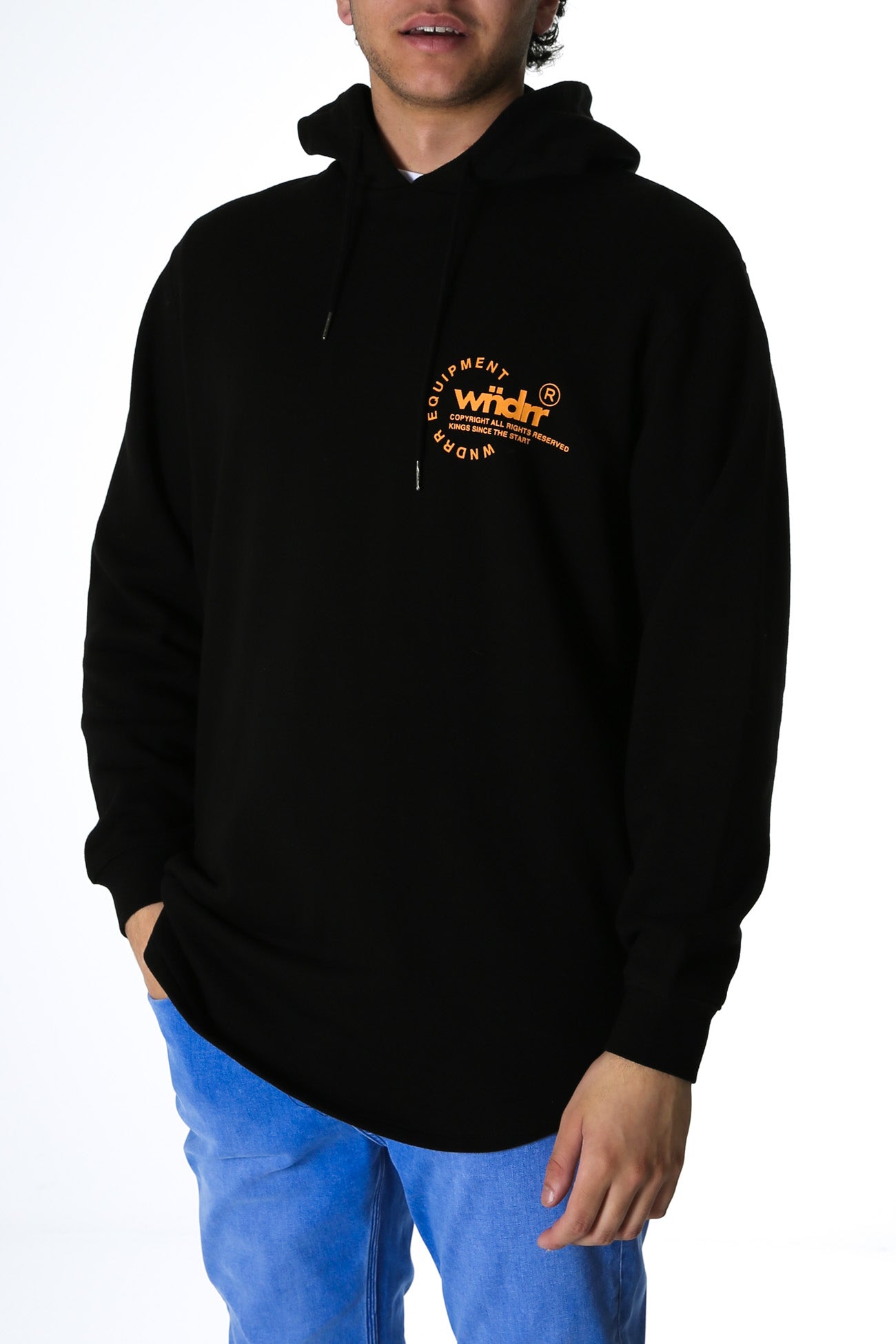 Stage Curved Hem Hood Sweat Black