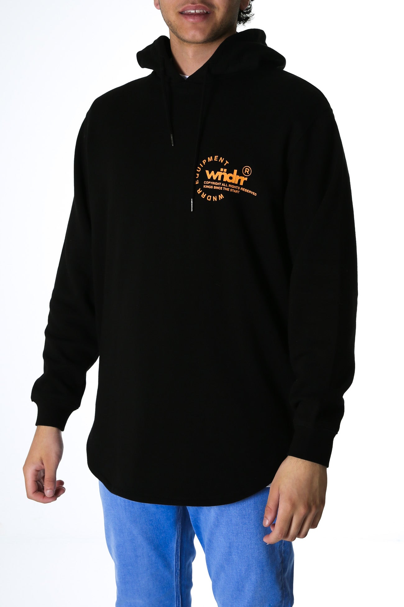 Stage Curved Hem Hood Sweat Black