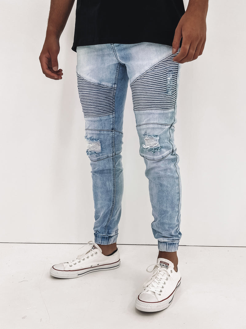Strung Out Moto Cuffed Jean Demo Blue