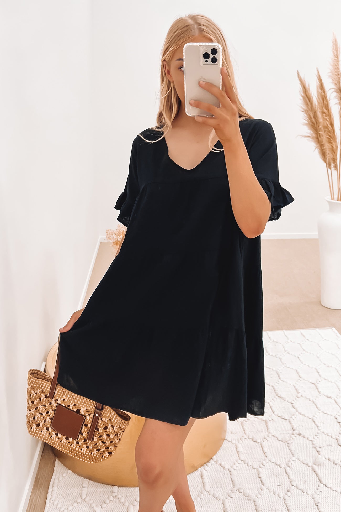 Vander Mini Linen Dress Black