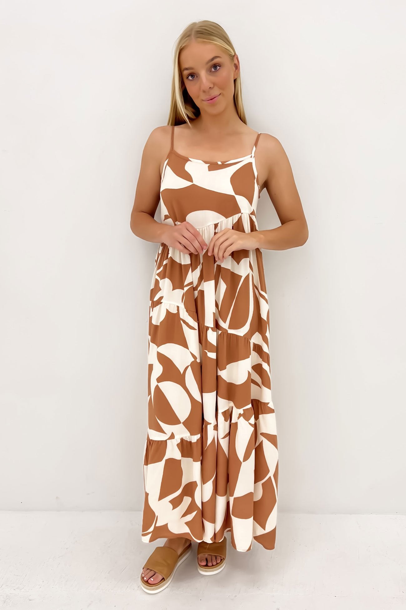 Waylon Midi Dress Tan Abstract