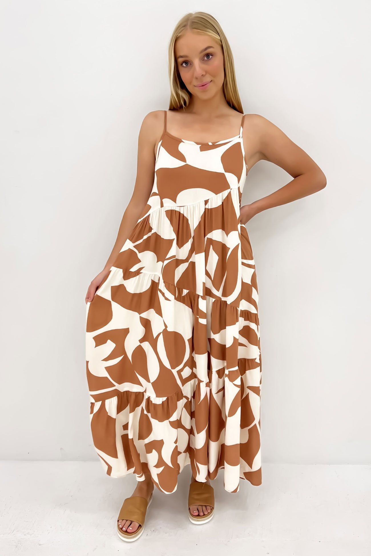 Waylon Midi Dress Tan Abstract