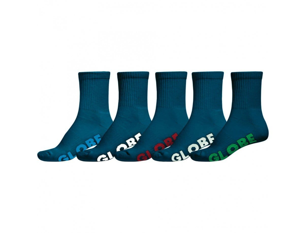 Junior Stealth Crew 5 Pack Sock Navy Globe - Jean Jail