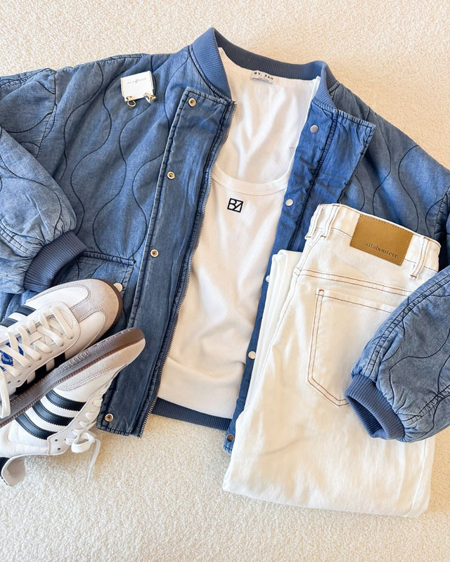 Toni Bomber Jacket in Mid Blue Denim