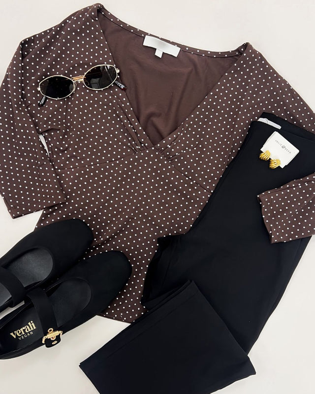 Kelsey Top Chocolate Polka Dot