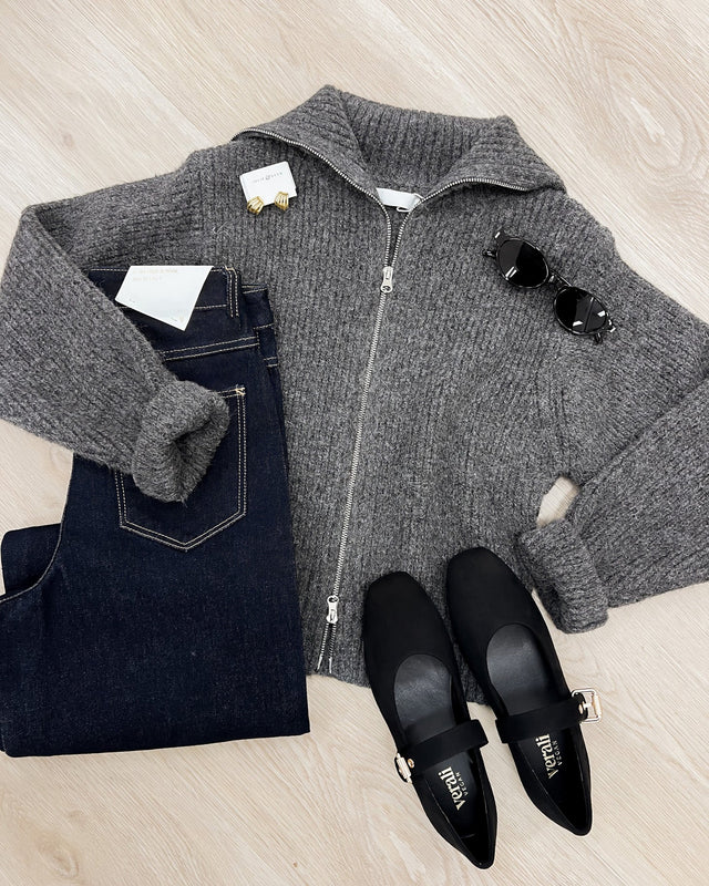 Annalise Zip Thru Knit Charcoal