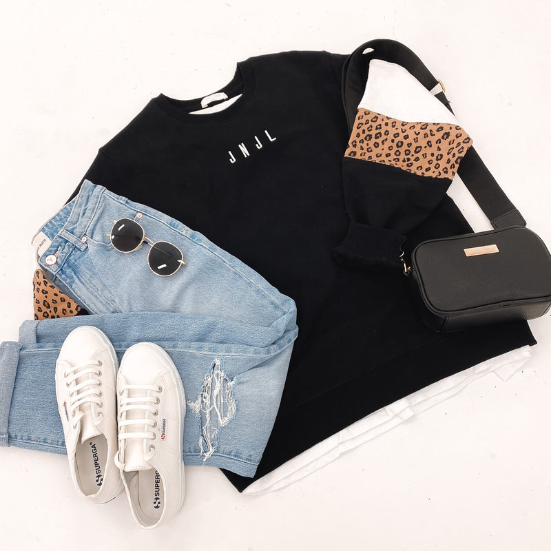 The JNJL Leopard Panel Crew Black