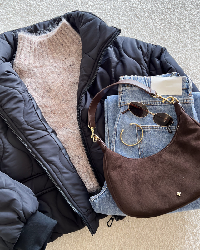 Leonie Puffer Black + Yazmin Knit Mocha