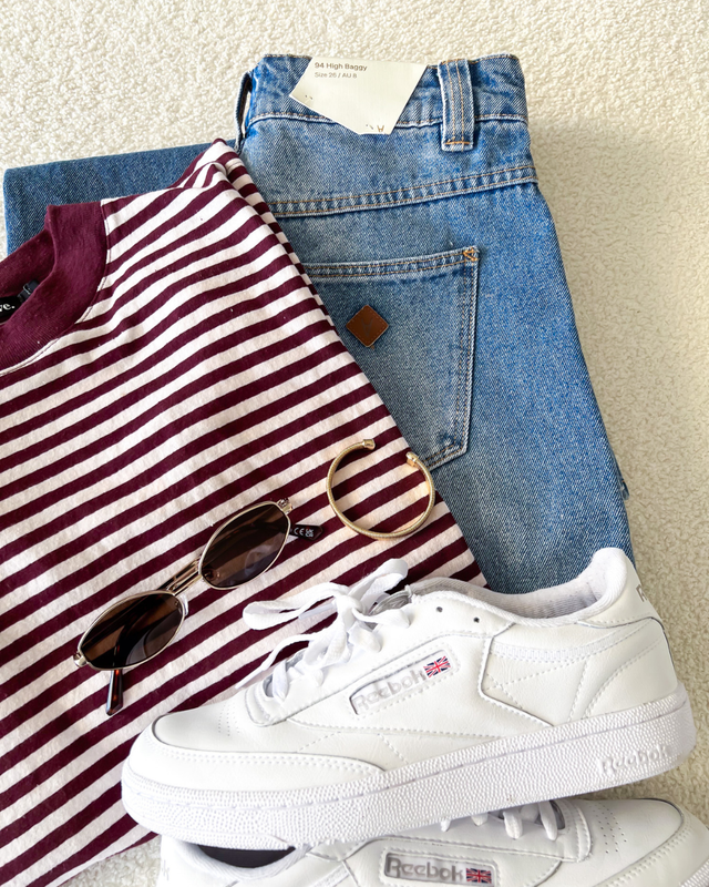 The Paloma Oversized Stripe Tee in Port