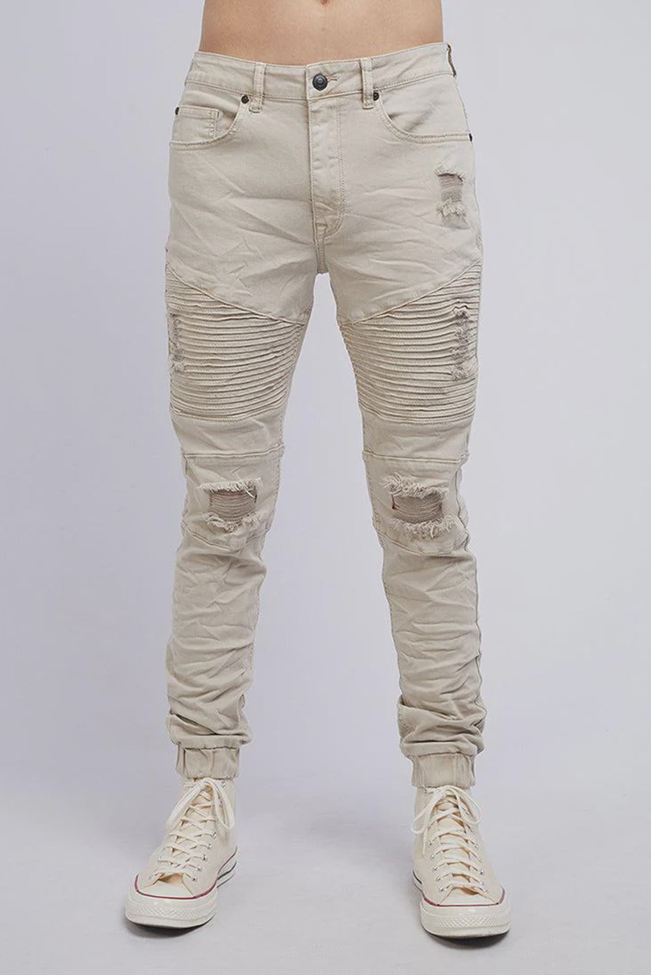 Strung Out Moto Cuffed Jean Trashed Oatmeal