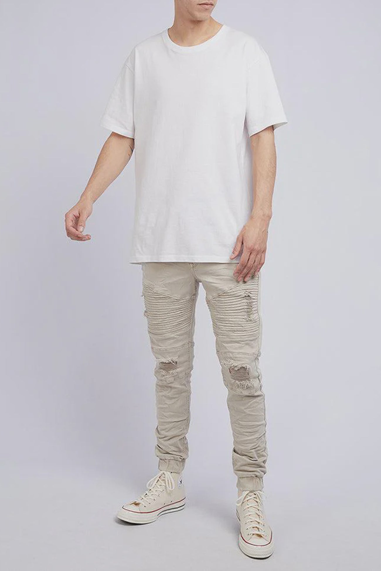 Strung Out Moto Cuffed Jean Trashed Oatmeal