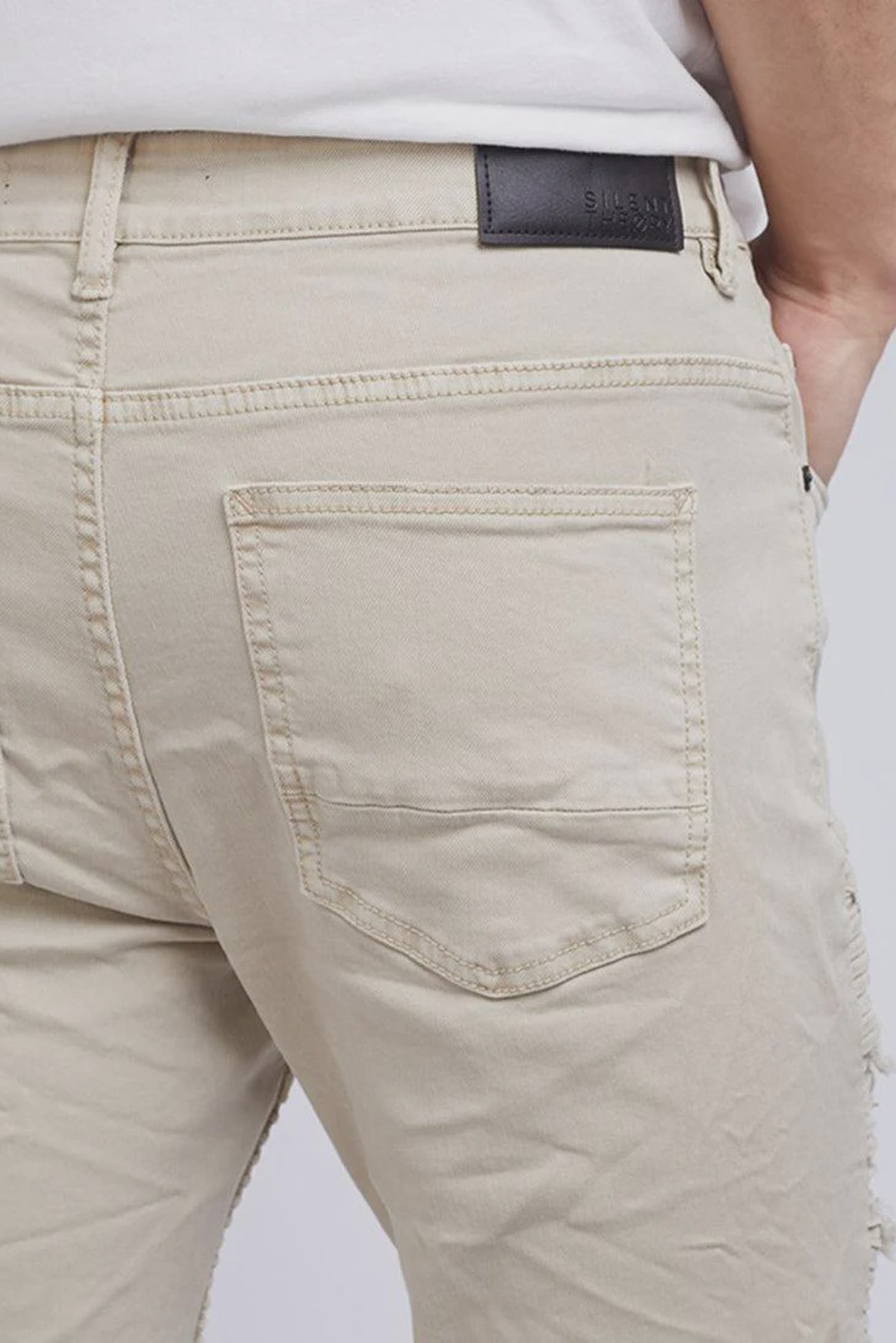 Strung Out Moto Cuffed Jean Trashed Oatmeal