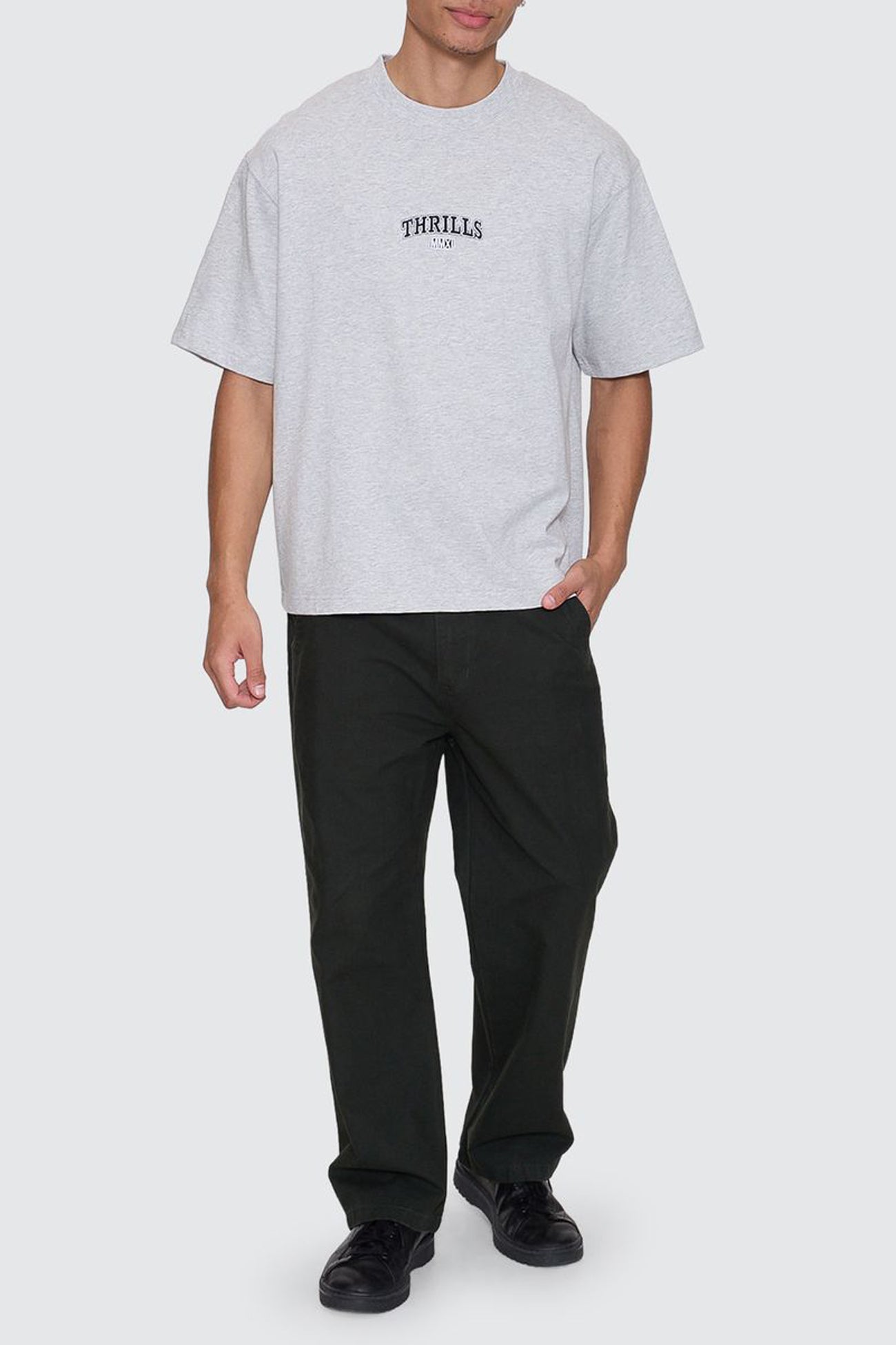 Victory Embro Box Fit Oversize Cropped Contrast Stitch Tee Snow Marle