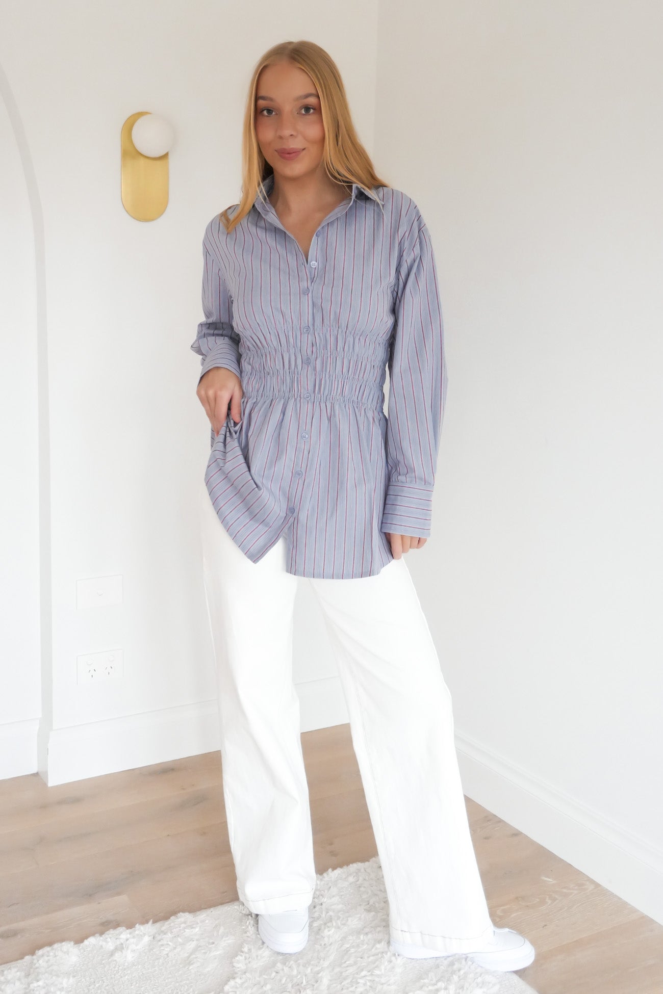 AAE Ruched Stripe Shirt Blue