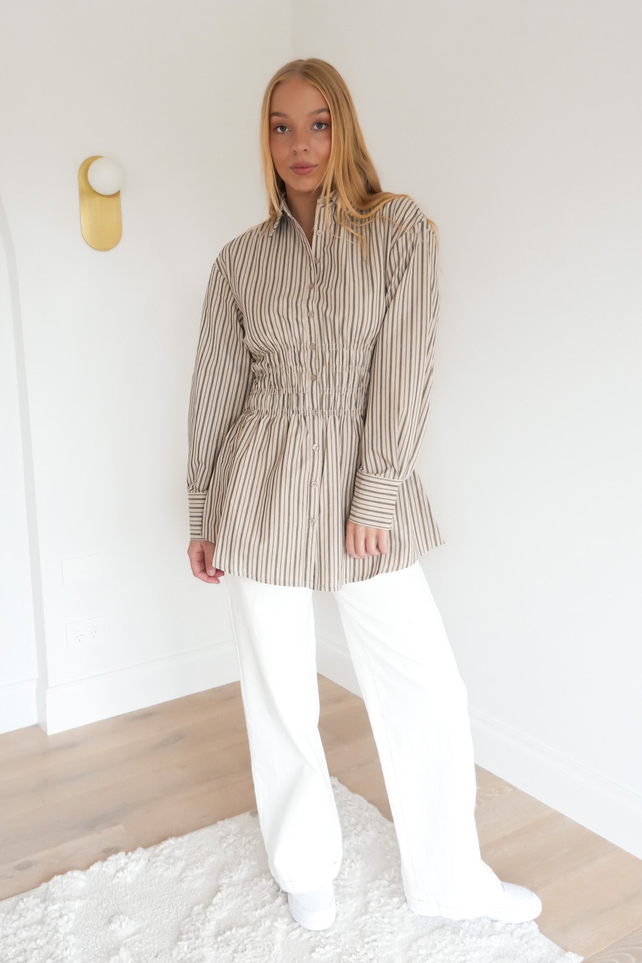 AAE Ruched Stripe Shirt Natural