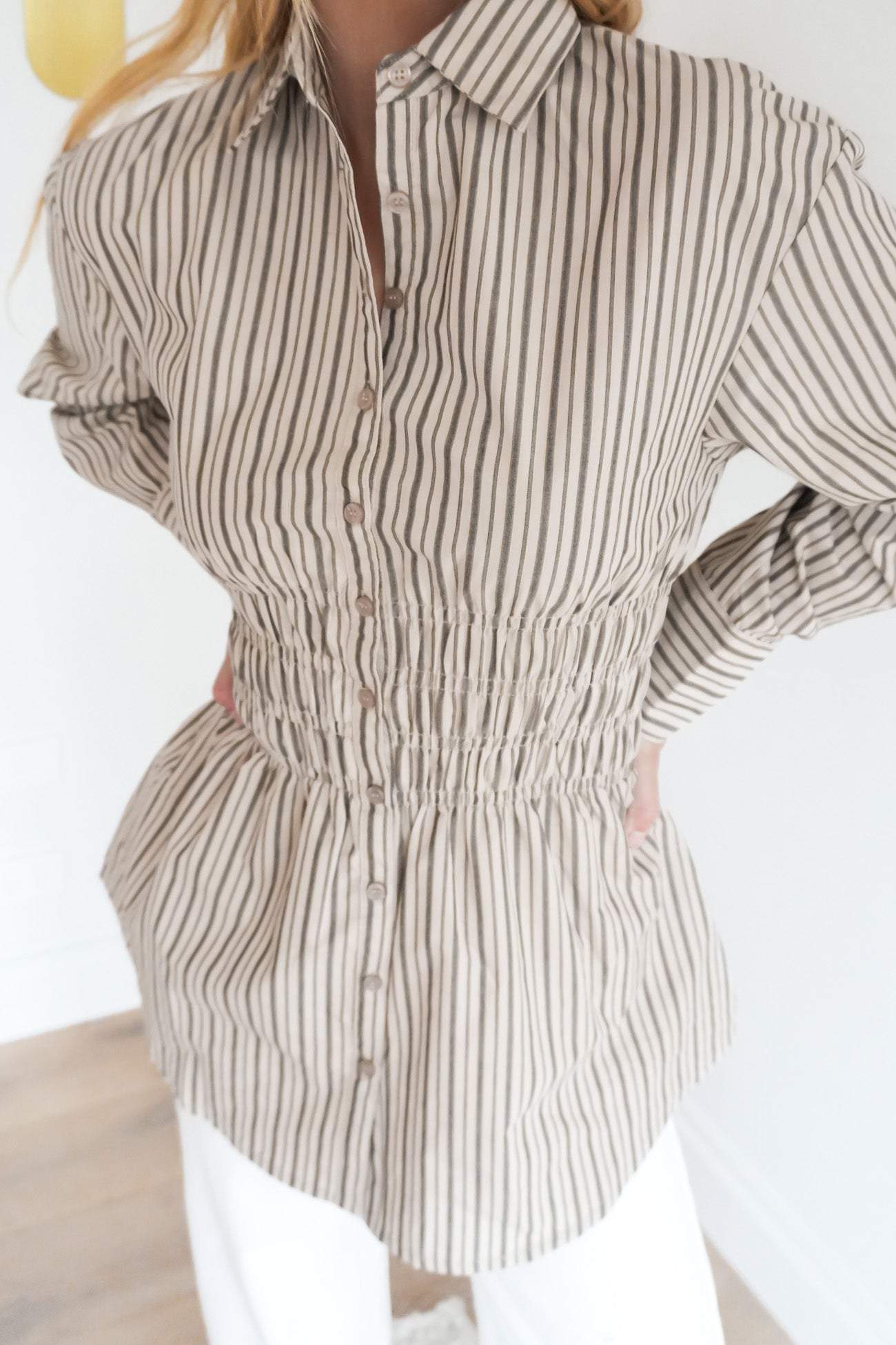 AAE Ruched Stripe Shirt Natural