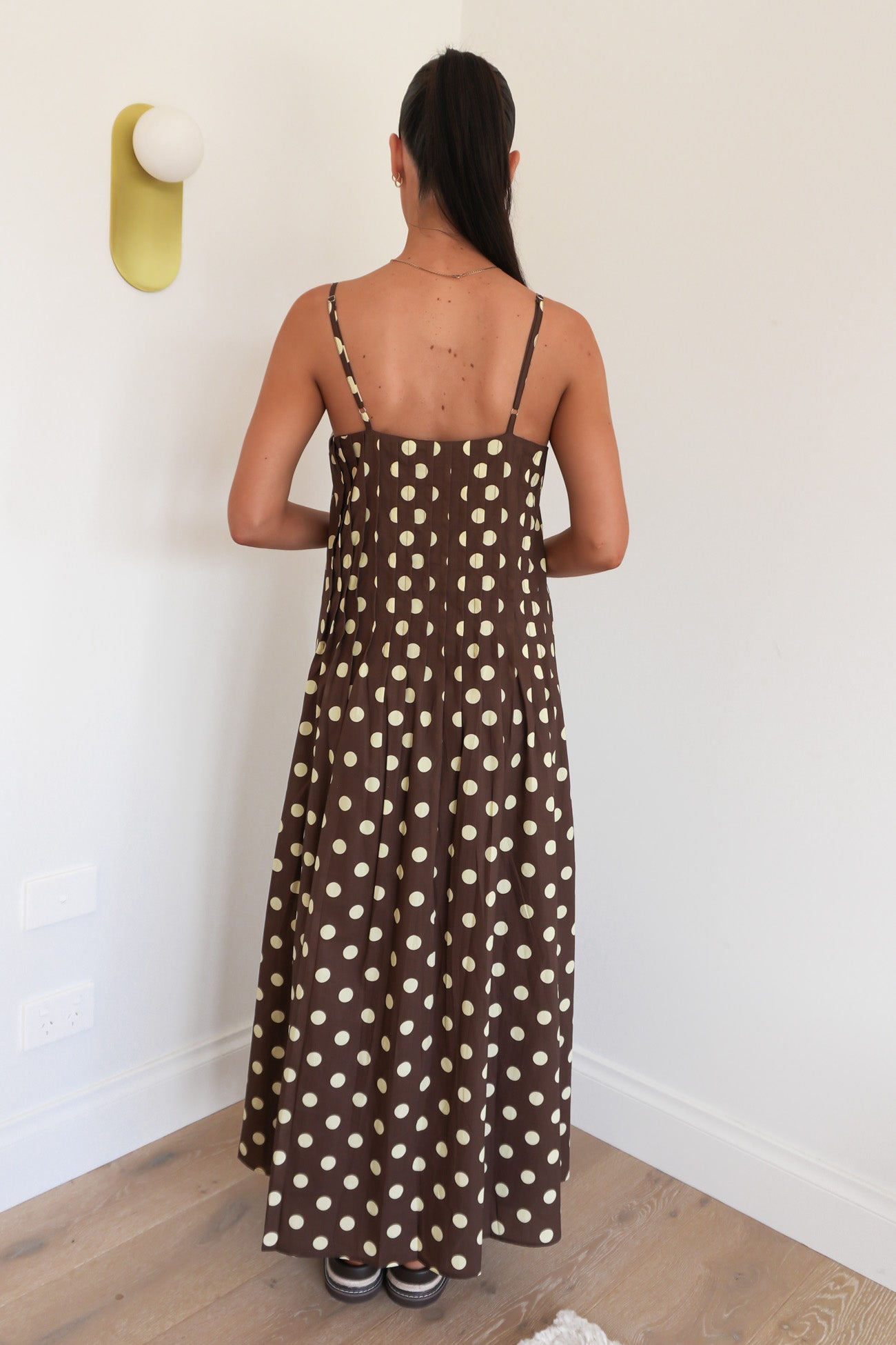 Abella Midi Dress Chocolate Yellow Polka Dot