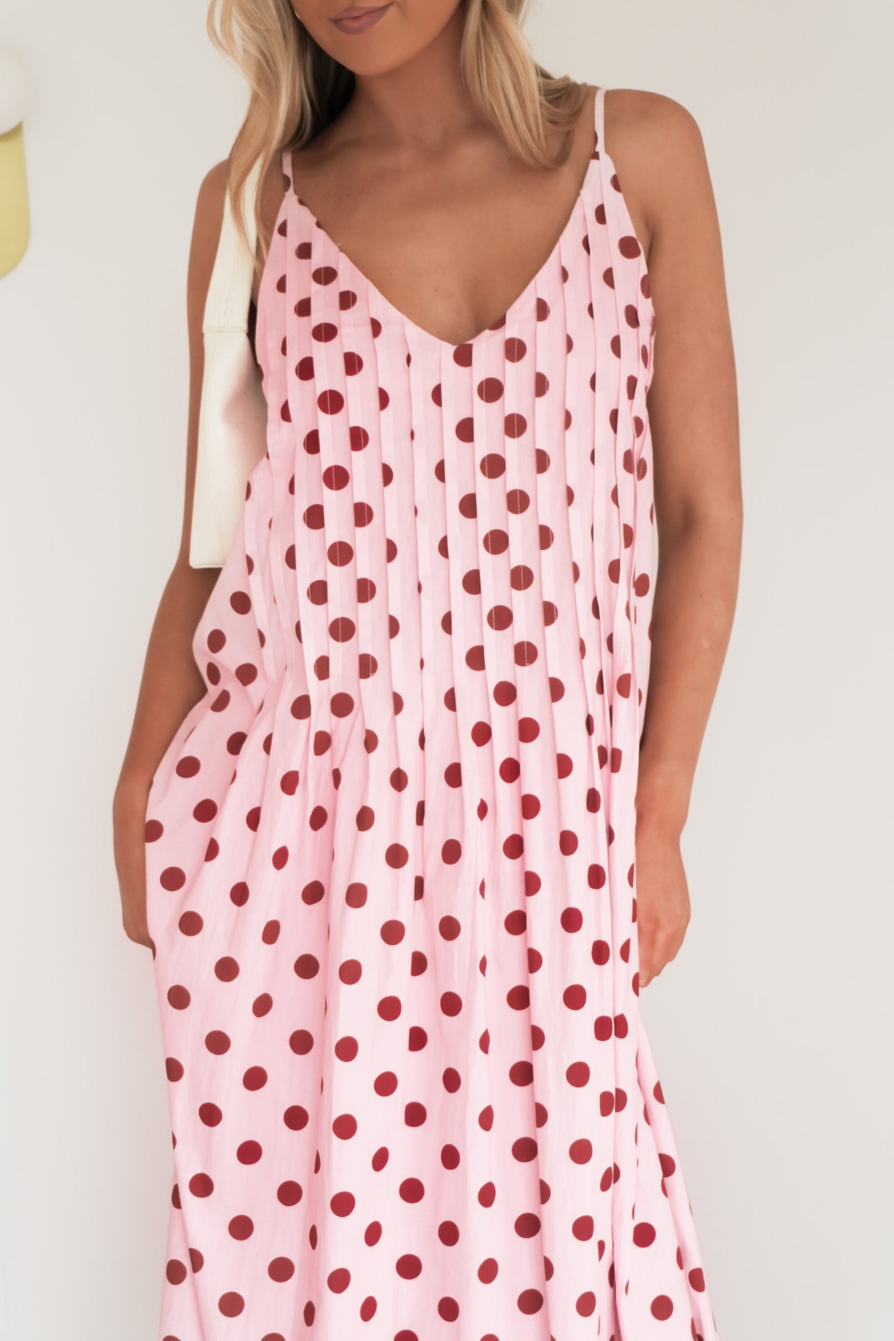 Abella Midi Dress Pink Polka Dot