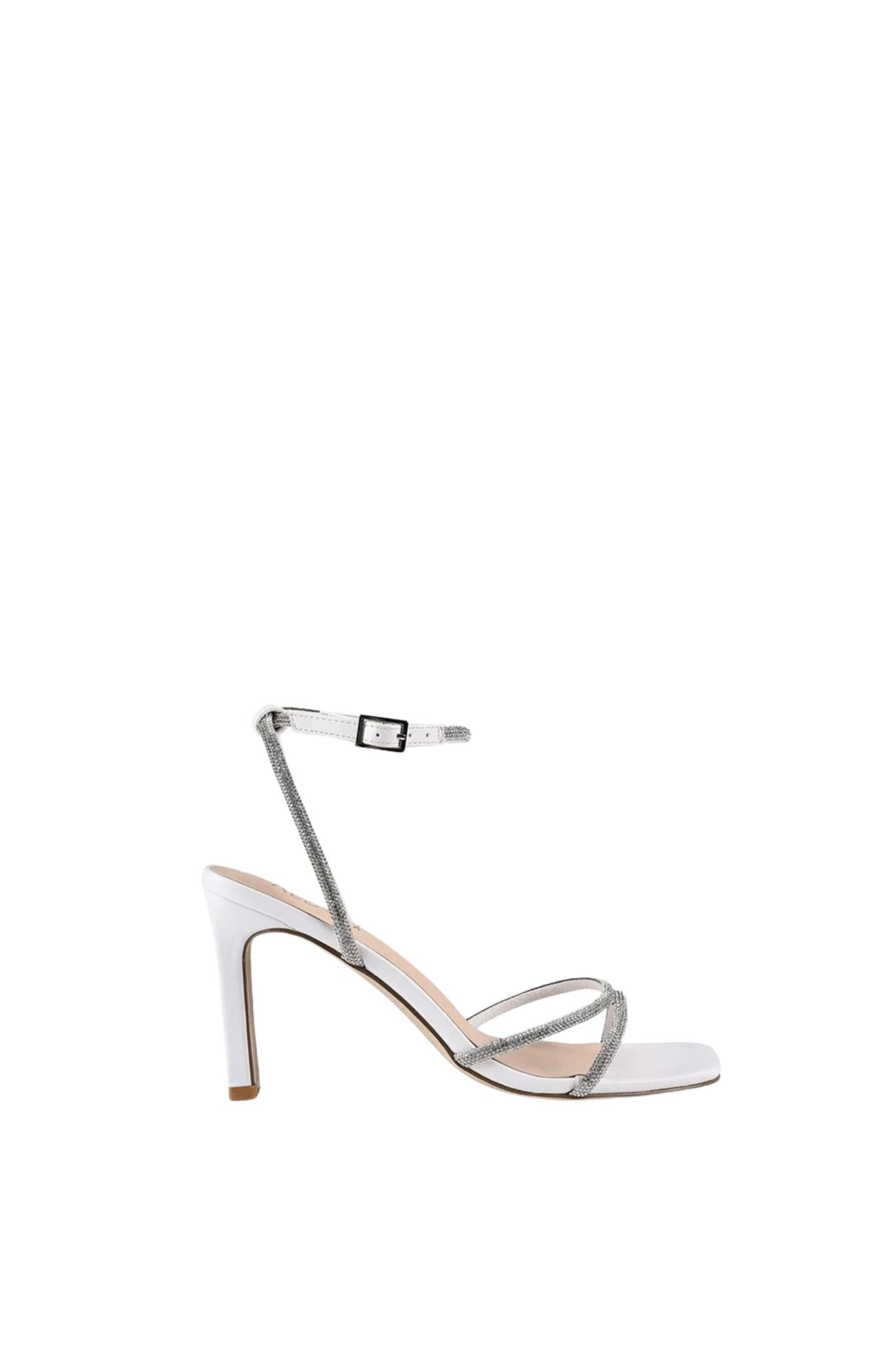 Kian Block Heel White Silver