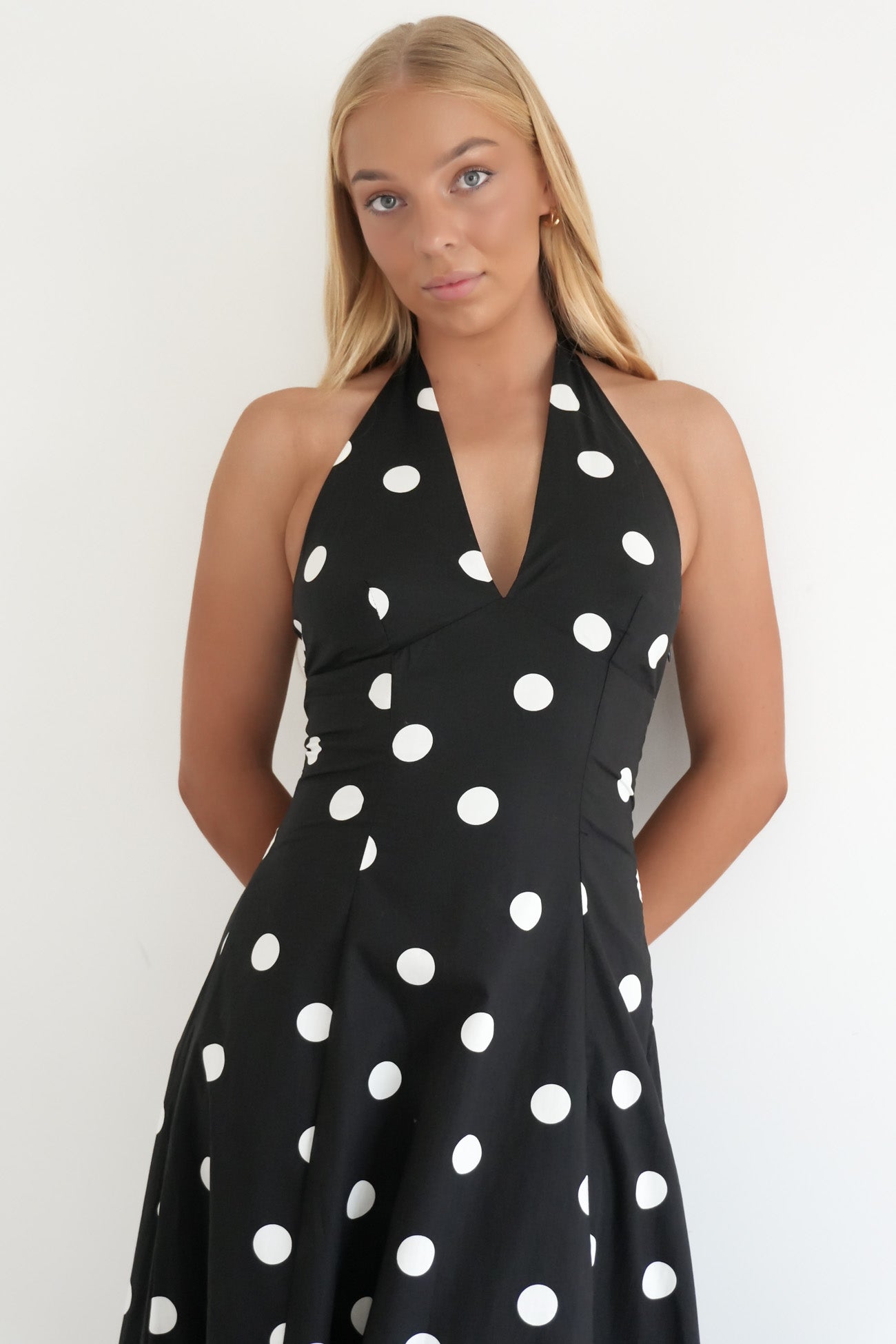 Alesha Halter Midi Dress Black Polka Dot