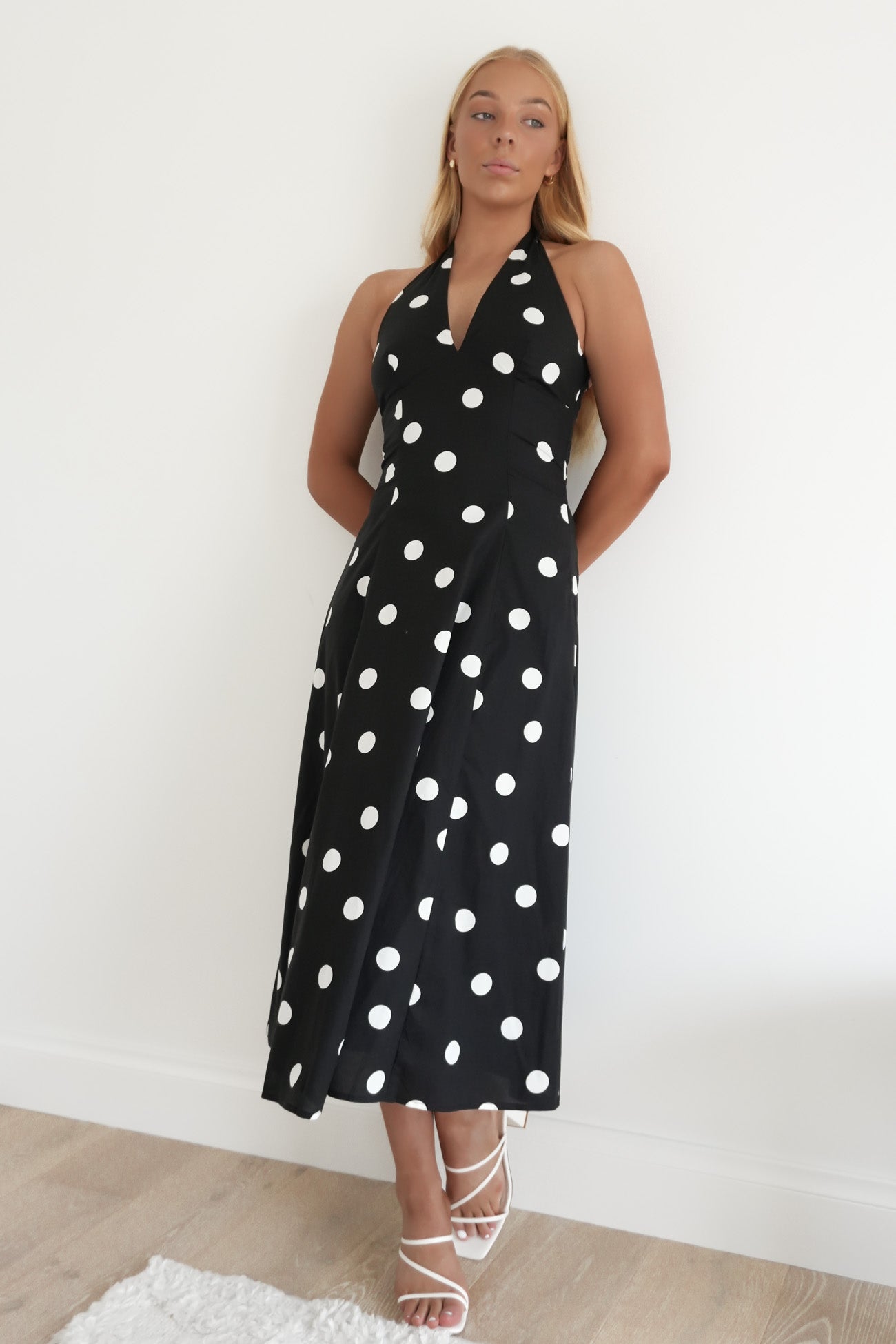 Alesha Halter Midi Dress Black Polka Dot
