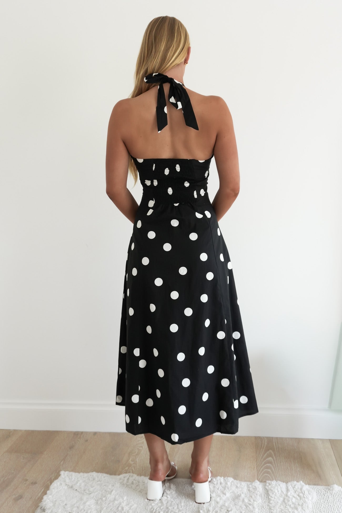 Alesha Halter Midi Dress Black Polka Dot