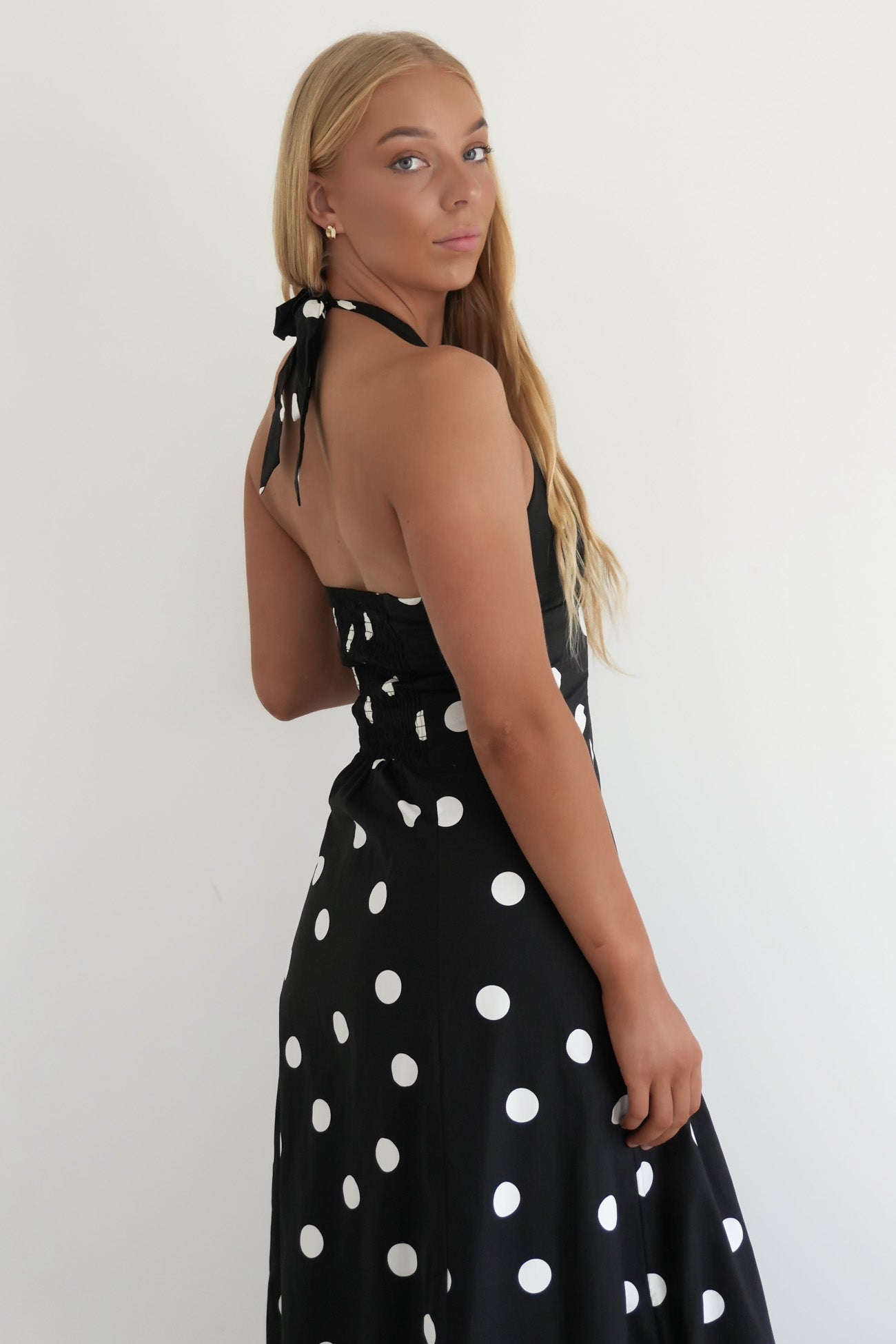 Alesha Halter Midi Dress Black Polka Dot