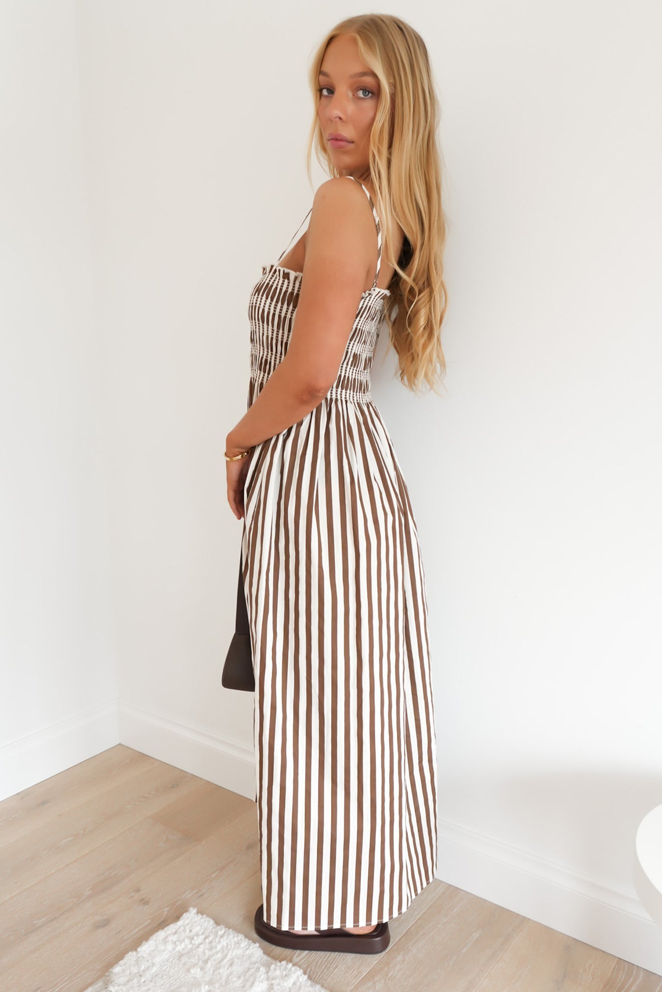 Alira Midi Dress Chocolate Stripe