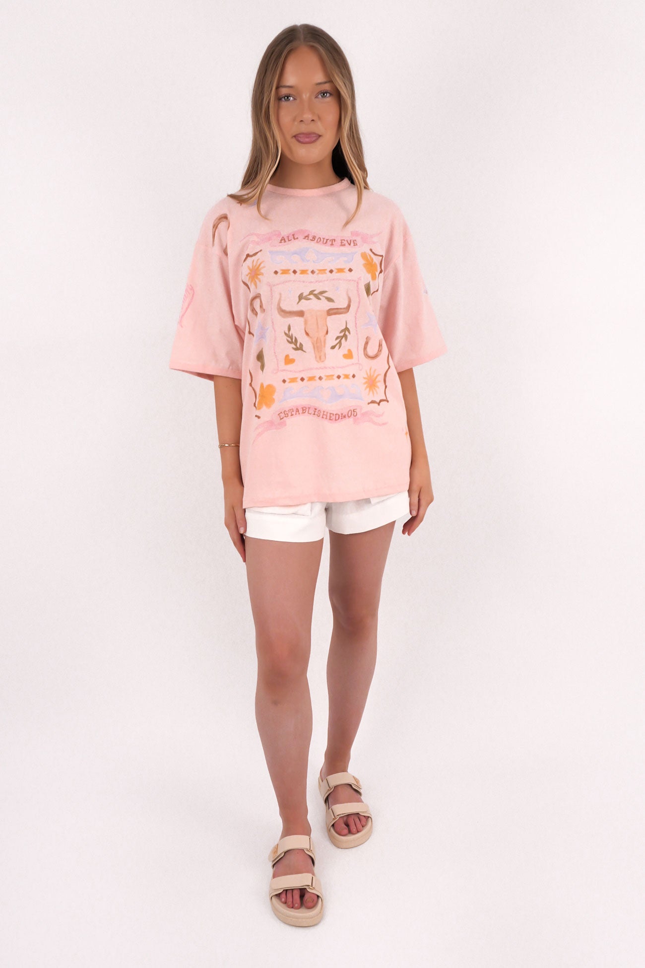 Aloha Howdy Oversized Tee Pale Pink