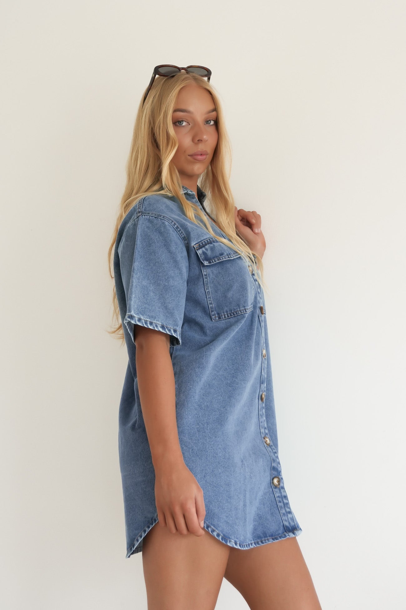 Angie Denim Mini Dress Light Blue