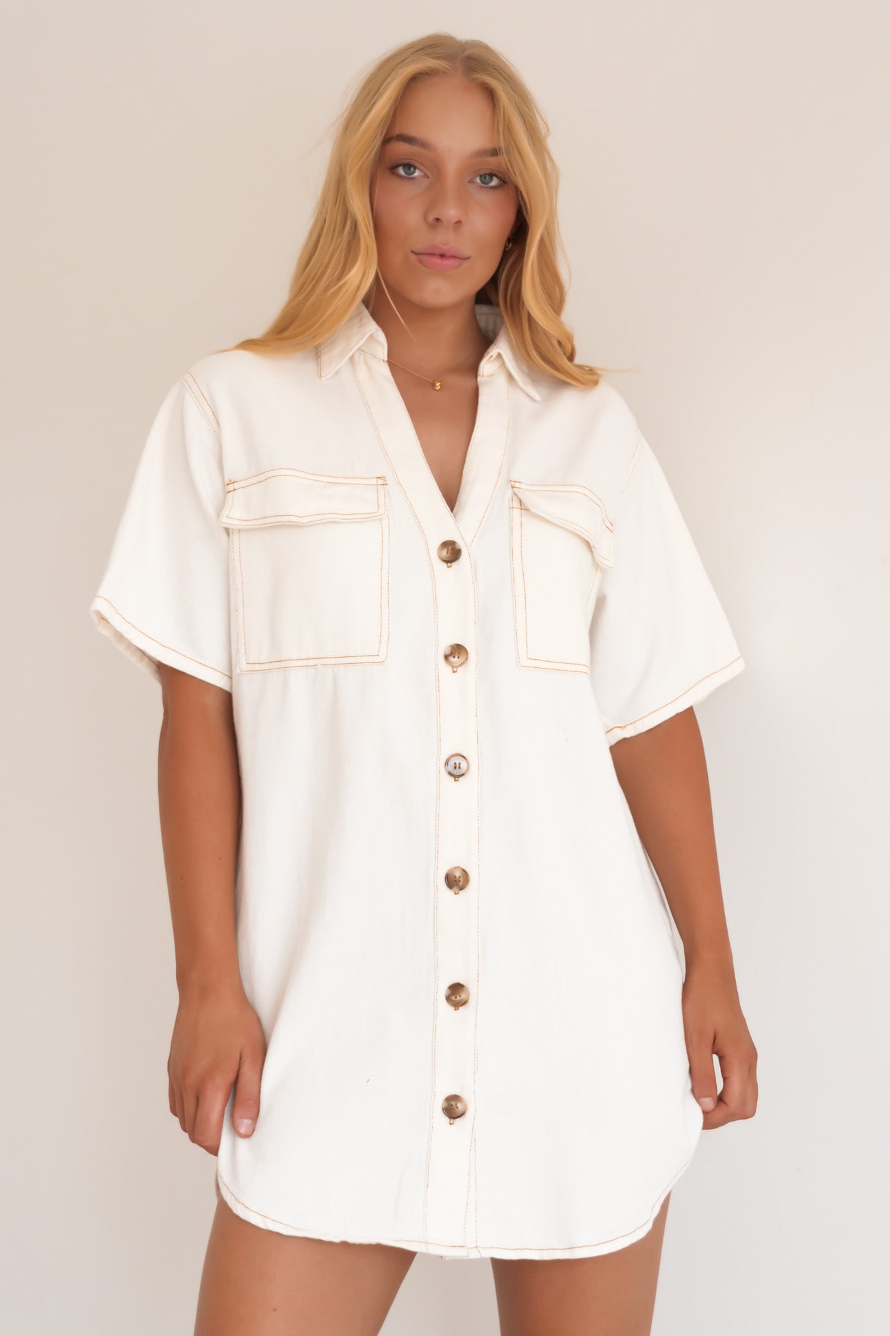 Angie Denim Mini Dress White