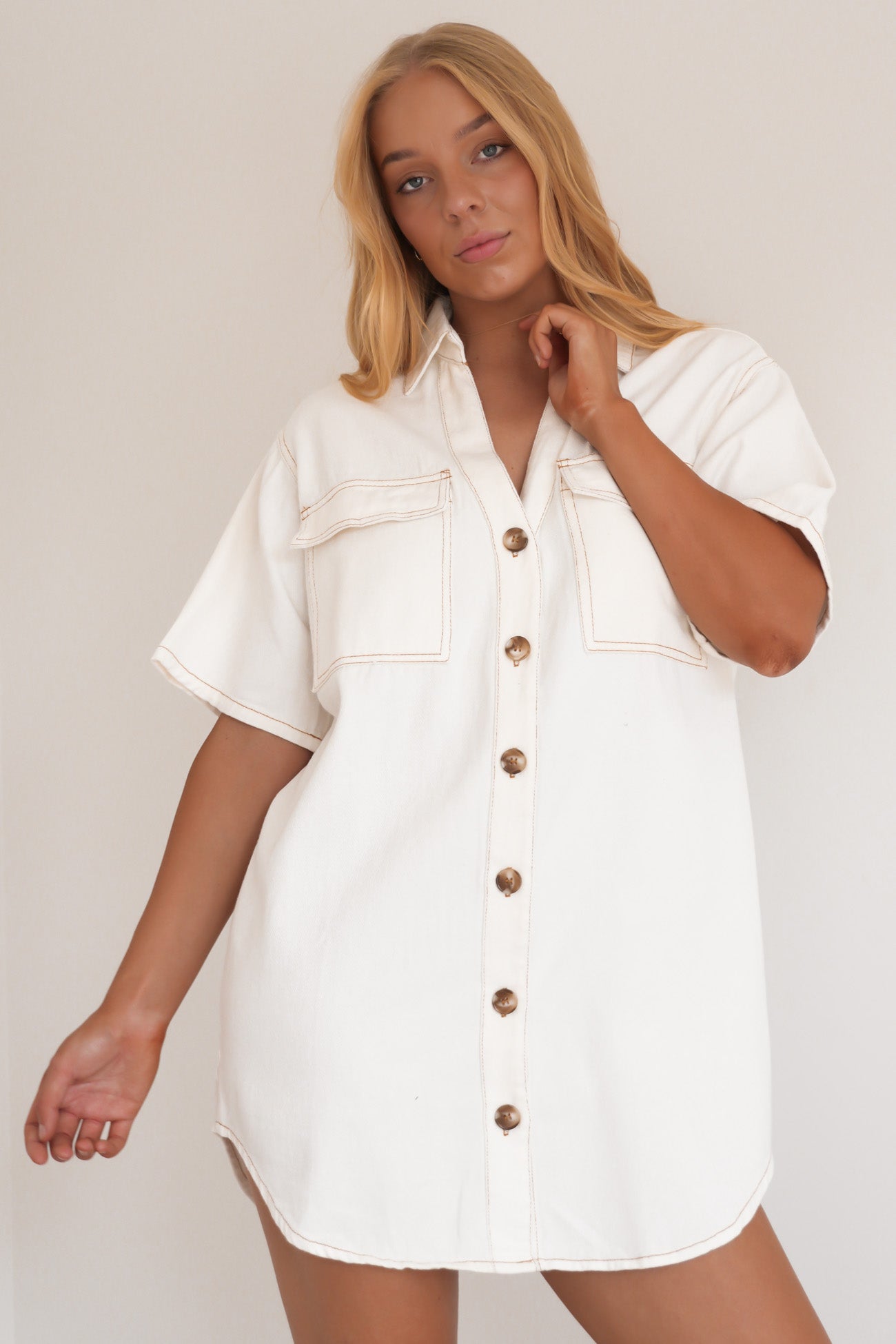 Angie Denim Mini Dress White