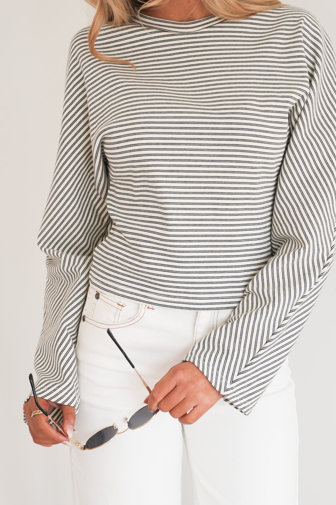 Anika Stripe Long Sleeve Tee Black